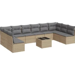 vidaXL Salon de jardin 11 pcs avec coussins beige résine tressée
