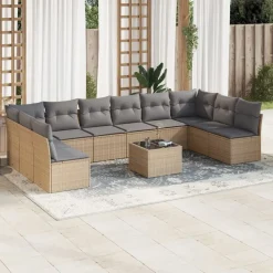 vidaXL Salon de jardin 11 pcs avec coussins beige résine tressée