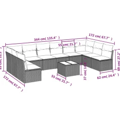vidaXL Salon de jardin 11 pcs avec coussins beige résine tressée