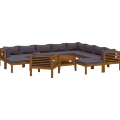 vidaXL Salon de jardin 12 pcs avec coussin Bois d'acacia solide