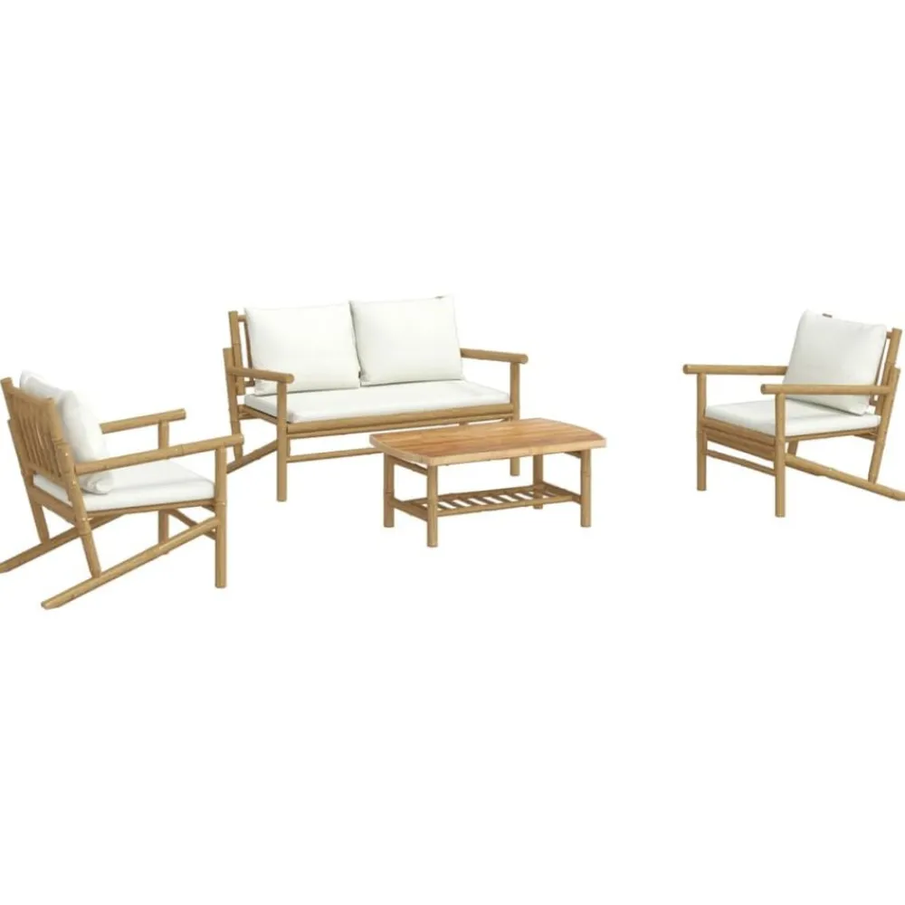 Mobilier De Jardin-vidaXL Salon de jardin 4 pcs avec coussins blanc crème bambou