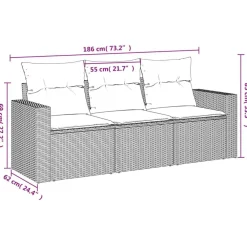 vidaXL Salon de jardin 3 pcs avec coussins noir résine tressée
