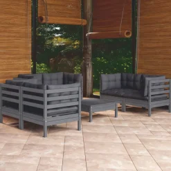 vidaXL Salon de jardin 7 pcs avec coussins bois de pin massif