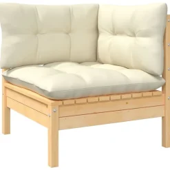 Mobilier De Jardin-vidaXL Salon de jardin 5 pcs avec coussins crème bois de pin Marron et cr&egrave;me