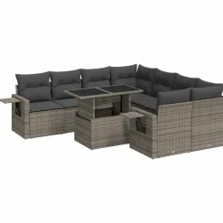 vidaXL Salon de jardin 9 pcs avec coussins résine tressée