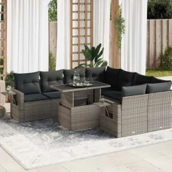 vidaXL Salon de jardin 9 pcs avec coussins résine tressée
