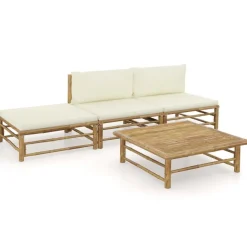 Mobilier De Jardin-vidaXL Salon de jardin 4 pcs avec coussins blanc crème bambou Cr&egrave;me