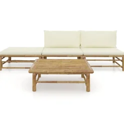 Mobilier De Jardin-vidaXL Salon de jardin 4 pcs avec coussins blanc crème bambou Cr&egrave;me