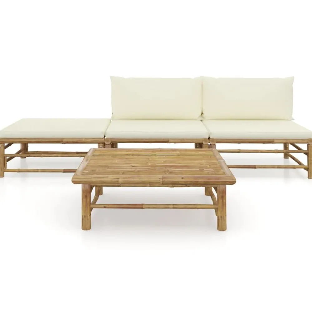 Mobilier De Jardin-vidaXL Salon de jardin 4 pcs avec coussins blanc crème bambou Crème