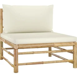 Mobilier De Jardin-vidaXL Salon de jardin 4 pcs avec coussins blanc crème bambou Crème