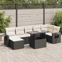 vidaXL Salon de jardin 8 pcs avec coussins noir résine tressée