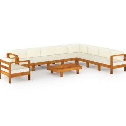 Mobilier De Jardin-vidaXL Salon de jardin 10 pièces avec coussins 100 x 60 cm Bois d'acacia Cr&egrave;me