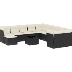 Mobilier De Jardin-vidaXL Salon de jardin 12 pcs avec coussins noir résine tressée Noir et cr&egrave;me