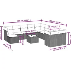 Mobilier De Jardin-vidaXL Salon de jardin 12 pcs avec coussins noir résine tressée Noir et cr&egrave;me