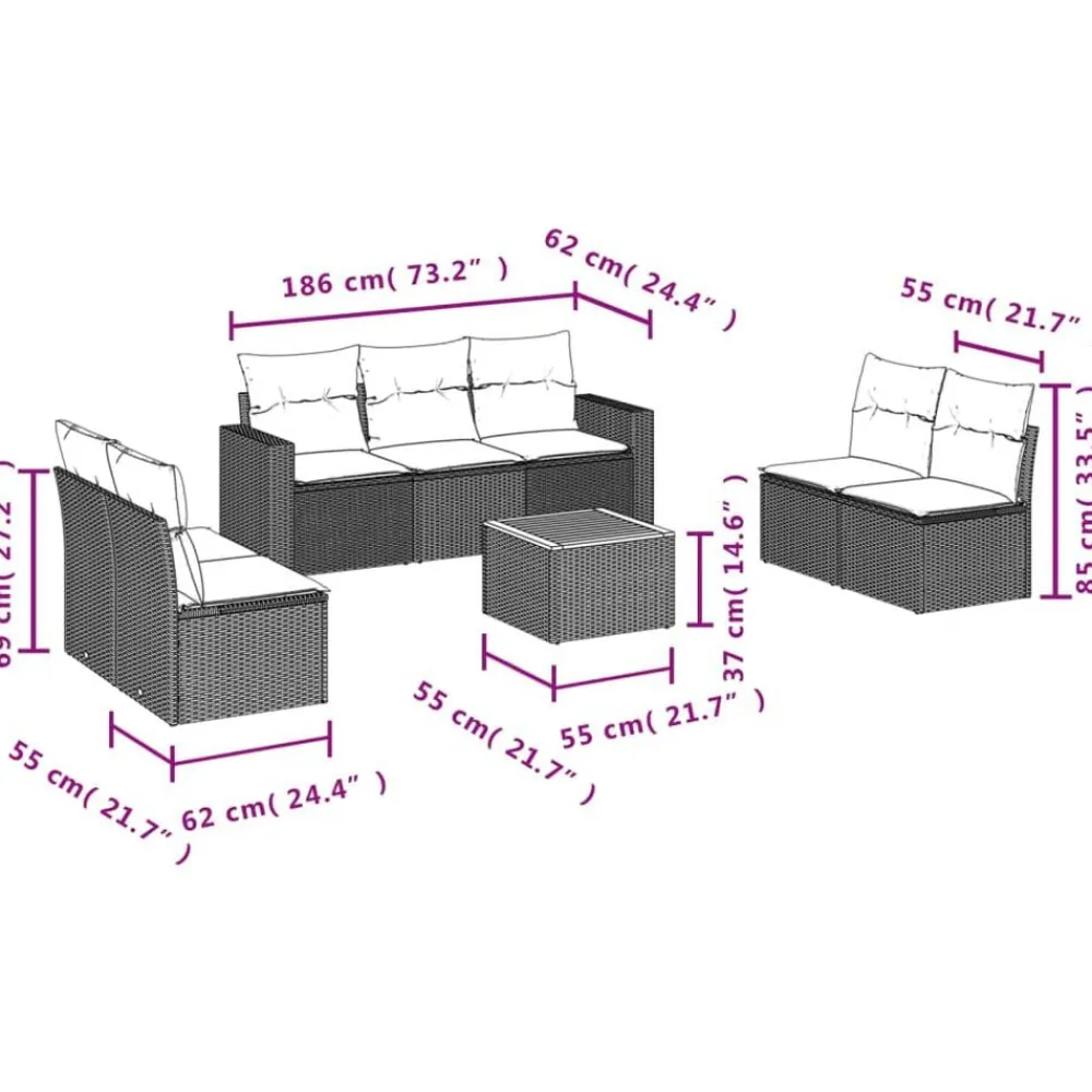 vidaXL Salon de jardin 8 pcs avec coussins résine tressée