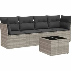 vidaXL Salon de jardin 5 pcs avec coussins résine tressée