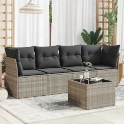 vidaXL Salon de jardin 5 pcs avec coussins résine tressée