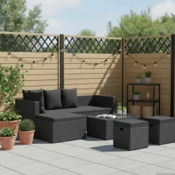 vidaXL Salon de jardin 4 pcs avec coussins Résine tressée