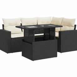 vidaXL Salon de jardin 5 pcs avec coussins noir résine tressée