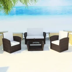 vidaXL Salon de jardin 4 pcs avec coussins Résine tressée