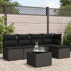 Mobilier De Jardin-vidaXL Salon de jardin 6 pcs avec coussins résine tressée Noir