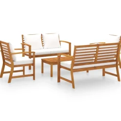 Mobilier De Jardin-vidaXL Salon de jardin 5 pcs avec coussin Bois d'acacia solide Cr&egrave;me