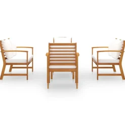 Mobilier De Jardin-vidaXL Salon de jardin 5 pcs avec coussin Bois d'acacia solide Cr&egrave;me