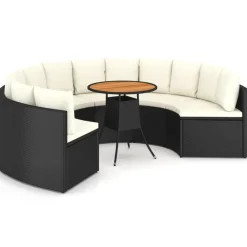 vidaXL Salon de jardin 7 pcs avec coussins Résine tressée Noir
