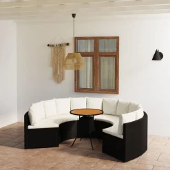 vidaXL Salon de jardin 7 pcs avec coussins Résine tressée Noir