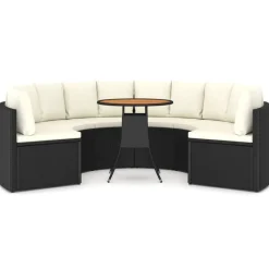 vidaXL Salon de jardin 7 pcs avec coussins Résine tressée Noir