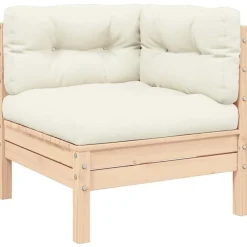 vidaXL Salon de jardin 3 pcs avec coussins crème Bois de pin massif