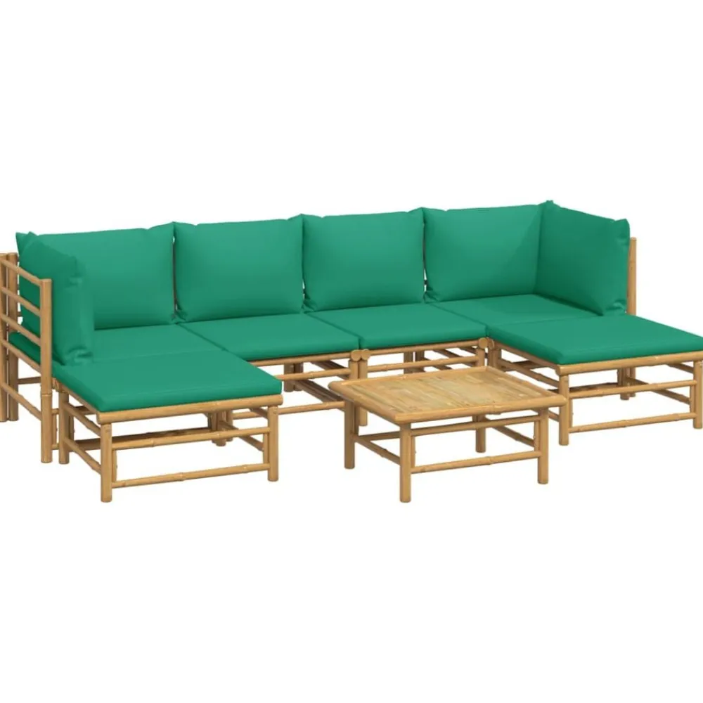 Mobilier De Jardin-vidaXL Salon de jardin 7 pcs avec coussins vert bambou