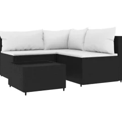 vidaXL Salon de jardin 4 pcs avec coussins Noir Résine tressée