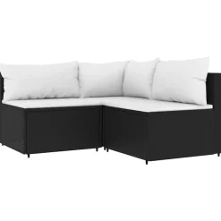 vidaXL Salon de jardin 4 pcs avec coussins Noir Résine tressée