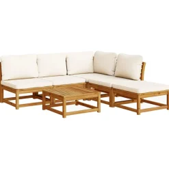 Mobilier De Jardin-vidaXL Salon de jardin 6 pcs avec coussins bois d'acacia solide Cr&egrave;me