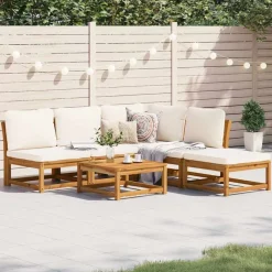 Mobilier De Jardin-vidaXL Salon de jardin 6 pcs avec coussins bois d'acacia solide Cr&egrave;me