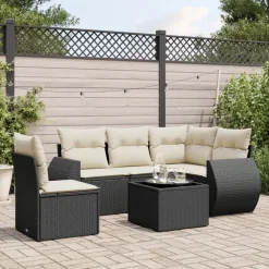 vidaXL Salon de jardin 6 pcs avec coussins noir résine tressée