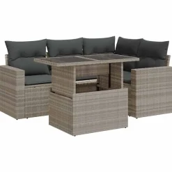 Mobilier De Jardin-vidaXL Salon de jardin 5 pcs avec coussins résine tressée Gris clair