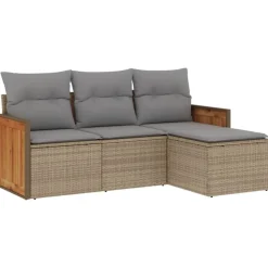 Mobilier De Jardin-vidaXL Salon de jardin avec coussins 4 pcs beige résine tressée beige et gris