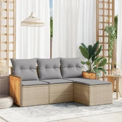 Mobilier De Jardin-vidaXL Salon de jardin avec coussins 4 pcs beige résine tressée beige et gris