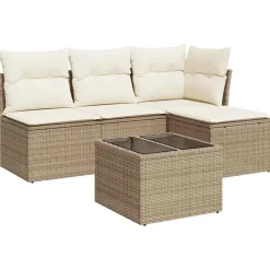 vidaXL Salon de jardin avec coussins 5 pcs beige résine tressée