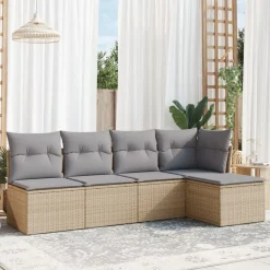 Mobilier De Jardin-vidaXL Salon de jardin avec coussins 5 pcs beige résine tressée beige et gris