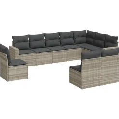vidaXL Salon de jardin avec coussins 10 pcs résine tressée