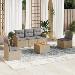 vidaXL Salon de jardin avec coussins 6 pcs beige résine tressée