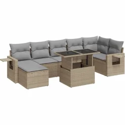 vidaXL Salon de jardin avec coussins 8 pcs beige résine tressée