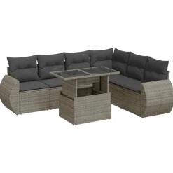 vidaXL Salon de jardin avec coussins 7 pcs résine tressée