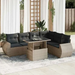 vidaXL Salon de jardin avec coussins 7 pcs résine tressée