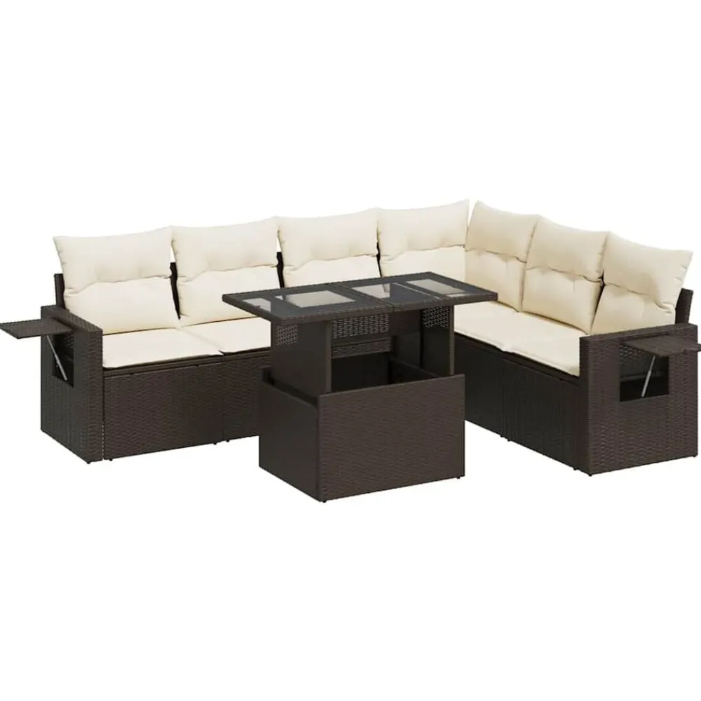 Mobilier De Jardin-vidaXL Salon de jardin avec coussins 7 pcs marron résine tressée Marron et crème
