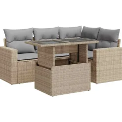 Mobilier De Jardin-vidaXL Salon de jardin avec coussins 5 pcs beige résine tressée beige et gris