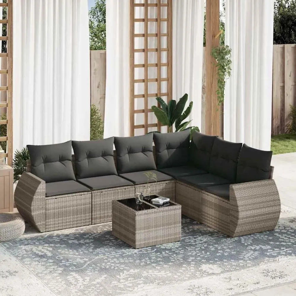 vidaXL Salon de jardin avec coussins 7 pcs résine tressée